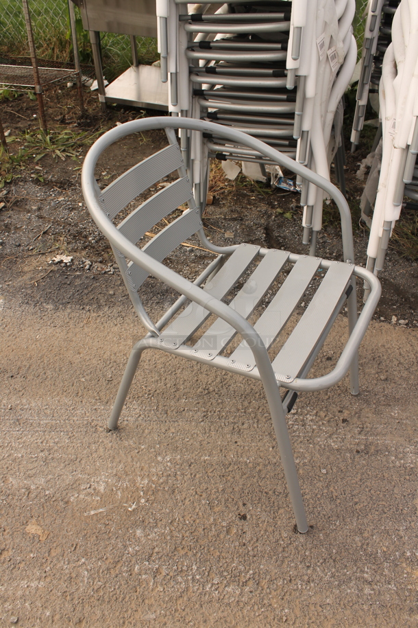 10 BRAND NEW SCRATCH AND DENT! Gray Metal Outdoor Patio Chairs w/ Arm Rests. 10 Times Your Bid! - Image 3 of 3