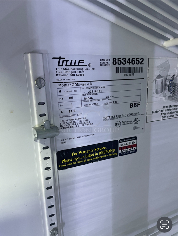 True 2 Door Glass Freezer/ Tested And Works Great - Image 5 of 5