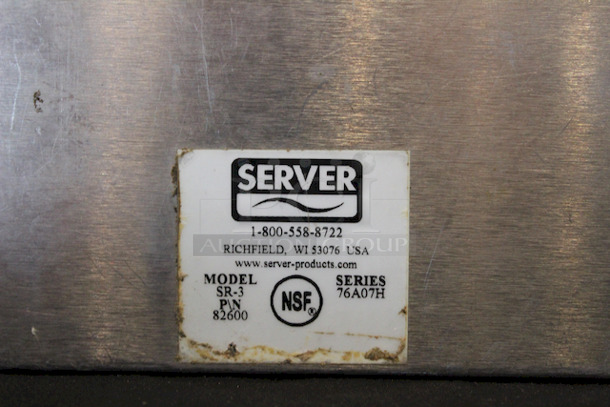 Server SR-3 Serving Station (3) Jars. 
Height -	14.25 inches
Width -	15.50 inches
Depth -	8.75 inches
Missing (2) Lids - Image 3 of 3