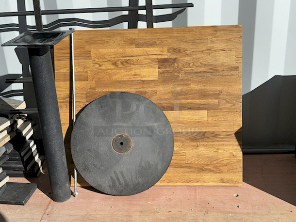 Butcher Block Table Top With Stand and Round Base. 30"x25-1/2"x34" - Image 1 of 3