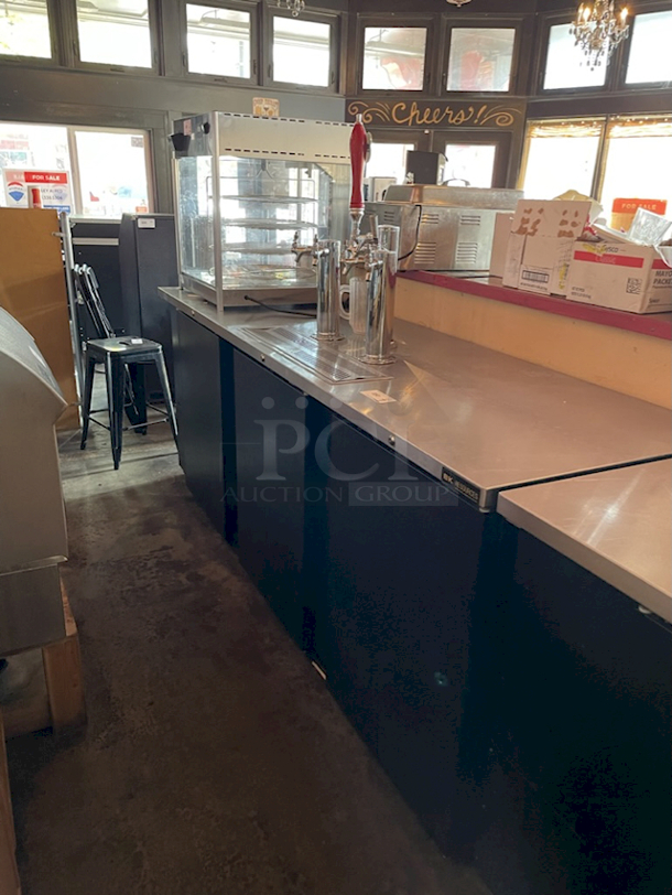 PERFECT WORKING ORDER! BK-Resources DBC-24-95 Draft Beer Cooler, 95-1/2″ x 28″ x 37″(h) w/ (6) Taps, (3) Polished Stainless Steel Towers, (3) Solid Stay Open Doors, Light, holds (5) Kegs, 18 ga. Stainless Steel - 115V 50/60HZ - Image 1 of 6