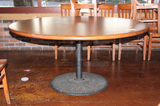 FAMILY SIZE! Large Round Wood Table Top With Heavy Duty Weighted Round Table Base. 
60x30 - Image 2 of 3