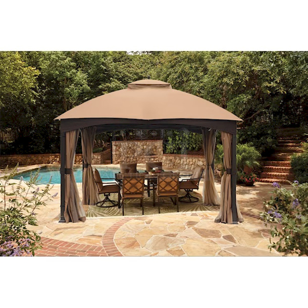BEAUTIFUL! Allen + Roth 12ft x 10ft Metal Screened Gazebo - Brown.  - Image 1 of 12
