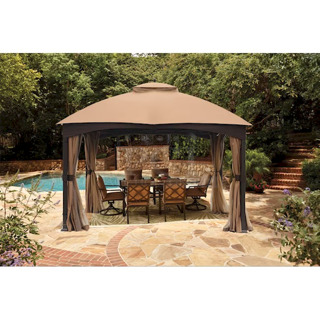 BEAUTIFUL! Allen + Roth 12ft x 10ft Metal Screened Gazebo - Brown. 