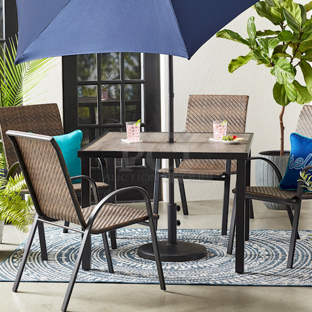 BEAUTIFUL!! Mainstays Heritage Park Outdoor Faux Wood Square Steel Dining Table.  - Image 3 of 7