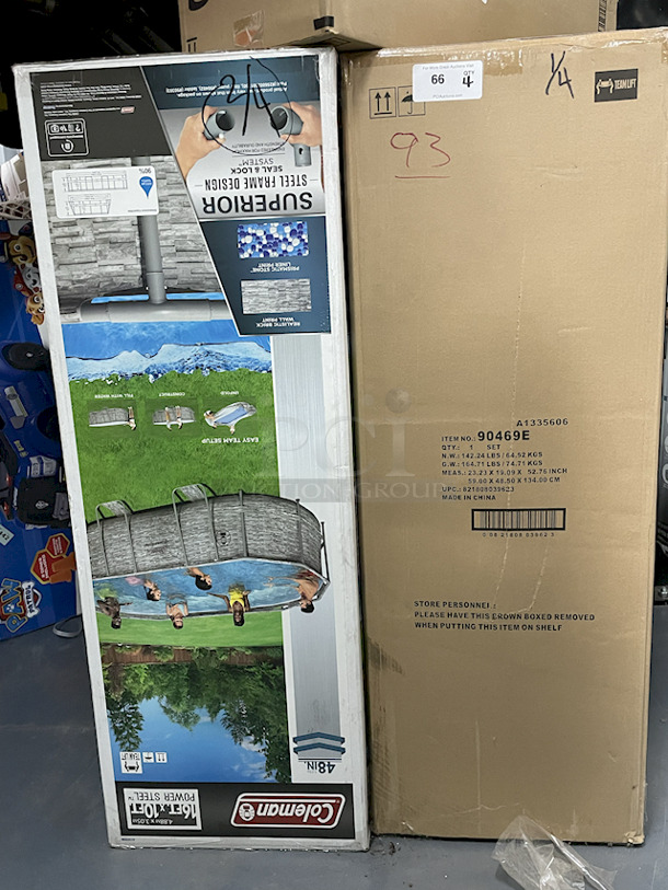 [4] Coleman 16’x10’ Power Steel Frame Pool Sets. Each Set Contains: 1 pool, 1 Filter Pump (compatible with Type III cartridge), 1 Ladder. 16ft x 10ft x 48in. 4x Your Bid