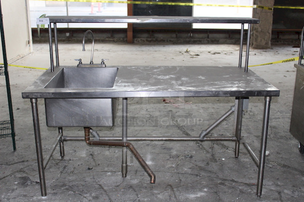 PERFECT! Stainless Steel Prep-Table With Left Side, Sink, Plumbing, Over-Shelf and Under-Shelf. - Image 1 of 1