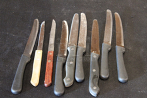 NICE! Lot of 9 Diner Knives With Silverware Container. 
9x Your Bid
