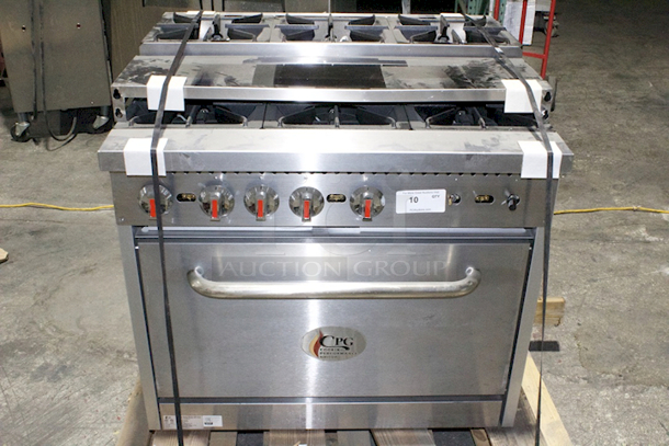 Cooking Performance Group S36-SU-N Gas 6 Burner 36" Step-Up Range with 1 Standard Oven, 210,000 BTU. Legs For Back Panel Supports Are Bent. 36x32-5/8x60-3/8  - Image 11 of 11