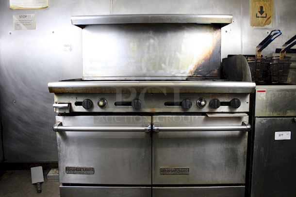 IN GREAT CONDITION! American Range AR-36G-2B-NG 48" 2 Burners & 36" Griddle Heavy-Duty Restaurant Range with 2 Standard Ovens & Adjustable Bullet Feet - Natural Gas 178,000 BTU - Image 4 of 5