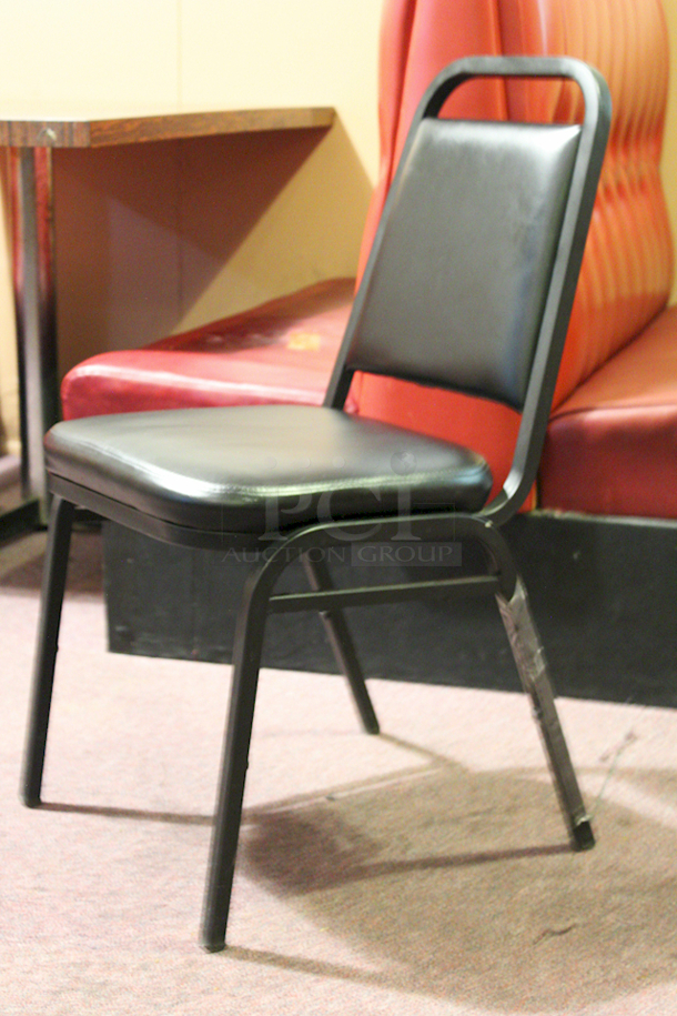 LIKE NEW! Metal Frame Cushioned ed Banquet Dining Chairs, Black, Stackable.  17-1/2x19-1/2x33. 3x Your Bid - Image 3 of 5