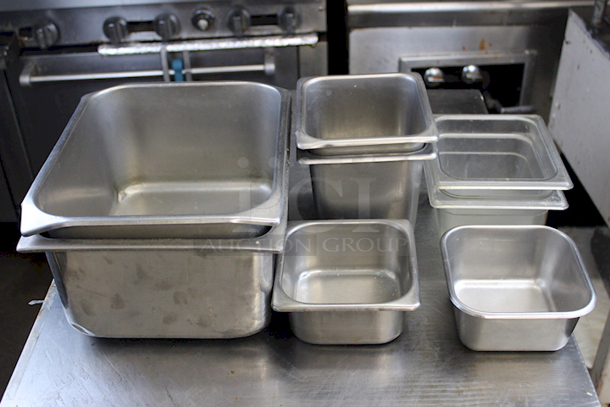 8 Pice Set of (2) 1/2 Pans x 6", (2) 1/6 Pans x 3", (2) 1/6 Pans x 6", (2) 1/6 Pans x 4". 8x your Bid - Image 1 of 2