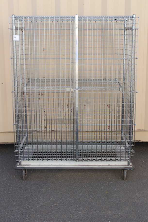 SECURE! Mobile Stainless Steel Wire Security Cage On Commercial Casters. 25x46x65-1/2