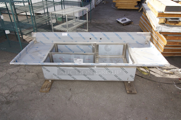 BRAND NEW SCRATCH & DENT! Advance Tabco 18-K5-56 Three Compartment Meat and Platter Sink with Two Drainboards - 91" - Image 2 of 9