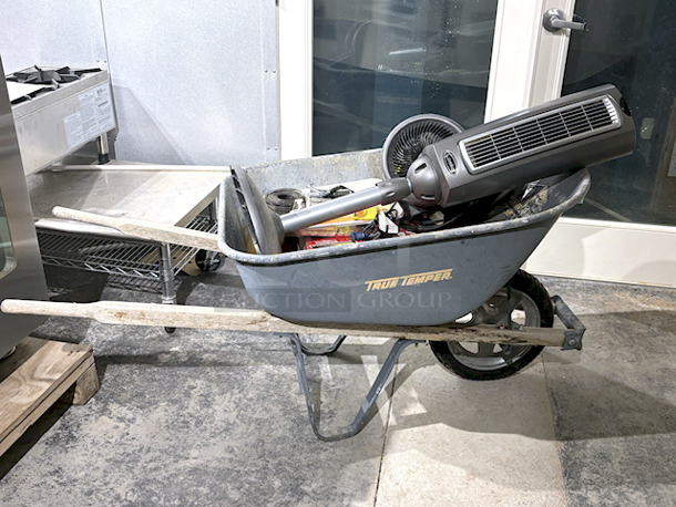 True Temper Wheel Barrow With (2) Fans, Construction Material, Beer Cleaner, Hardware, Gas Line And Hidden Hitch 80232 6000lbs Trailer Hitch - Image 1 of 5