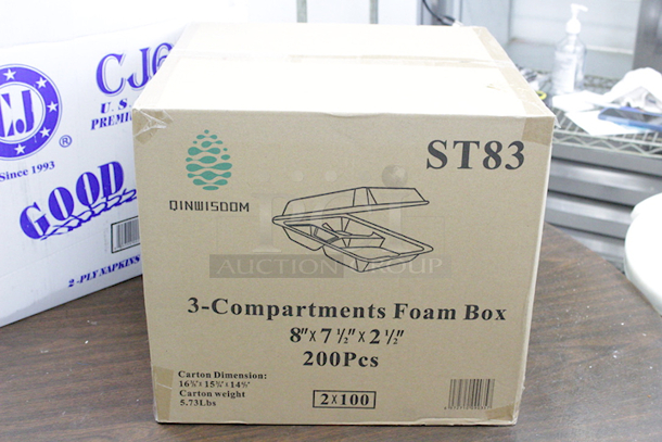 NEW! Carton Of 3-Compartment Foam To Go Food Containers, 200 Count - Image 1 of 1