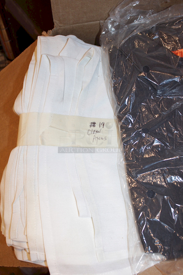 ALL-4-1 Box Of High Quality Flat Black Uniform Shirts & 19 Clean Table Aprons, White.  - Image 3 of 4