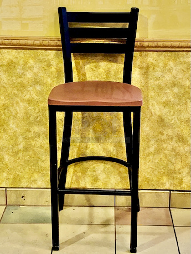PRISTINE CONDITION! Pair of Plymold Quest Ladderback Steel Barstools with Composite Seat.

Overall Product Height	43"
Overall Product Depth	18"
Overall Product Width	16.25"
Seat Height	30"
Seat Depth	15.75"
Seat Width	16.375" - Image 2 of 5