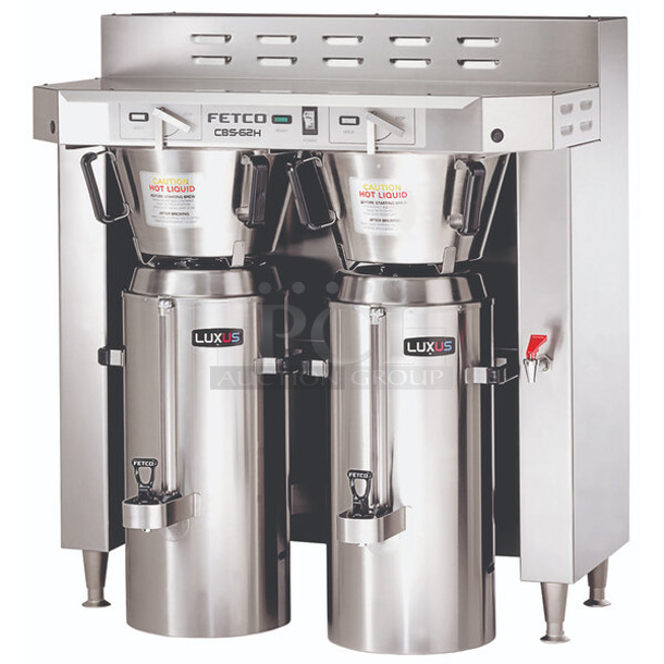 BRAND NEW SCRATCH AND DENT! Fetco CBS-62H Stainless Steel Commercial Countertop Double Coffee Machine w/ 2 Metal Brew Baskets. Does Not Come w/ Satellites. 120/208-240 Volts, 1 Phase. 
