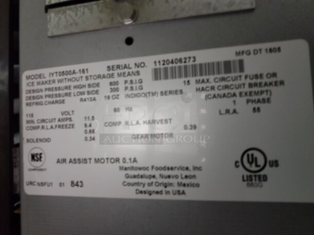 2018 Manitowoc IYT0500A-161 Indigo NXT Stainless Steel Commercial Ice Machine Head on Scotsman BH900E Commercial Ice Bin. 115 Volts, 1 Phase. BUYER MUST REMOVE. Tested and Working! (ice room) - Image 12 of 12