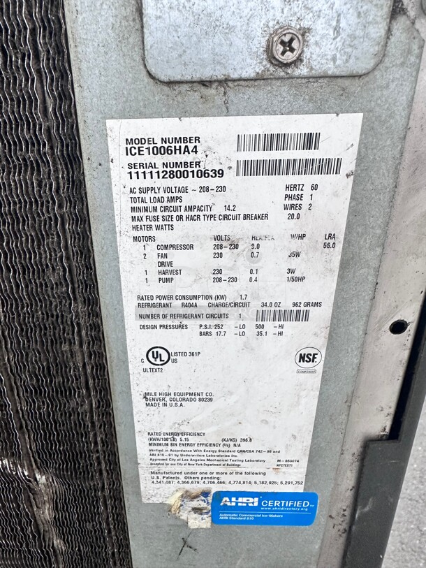 Certified Working! Ice-O-Matic ICE1006HA - 30 inch Ice Machine Cuber Head With Ice Bin - Air Cooled, 1000  lbs. Production Per Day 220 Volt 1 Phase NSF - Image 8 of 9