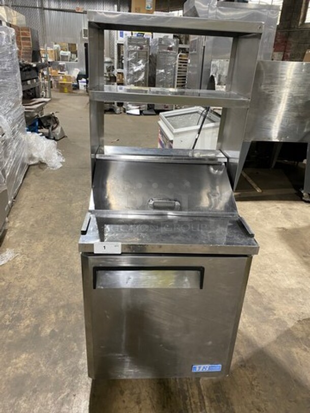 Turbo Air Refrigerated Salad Bar Island! With Double Over Head Shelf Storage! Single Door Storage Space Underneath! All Stainless Steel! On Casters! Model: MST28 115V - Image 1 of 10
