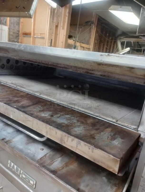 Sweet! BARI Double Stacked Natural Gas Powered 6 Pie Pizza Baking Oven! Model 6-48 Serial 2065! On Legs! With Stones! 2 X Your Bid Makes One Unit! Working When Removed!  - Image 2 of 6