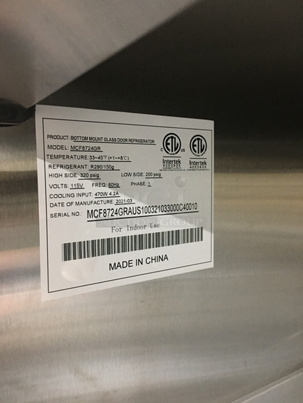 LIKE NEW! BARELY USED! LATE MODEL! 2021 Atosa Commercial 3 Door Reach In Cooler  Merchandiser! With View Through Doors! Still Under Manufacturers Warranty! With Poly Coated Racks And Rack Storage Bins! (Still Under Manufacture Warranty) Model: MCF8724GR SN: MCF8724GRAUS100321033000C40010 115V 60HZ 1 Phase - Image 3 of 8
