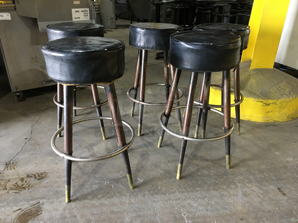 All Black Round Bar Height Stools! With Footrest! With Black Metal Base! 5x Your Bid! - Image 5 of 5