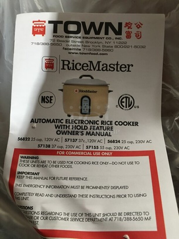 NEW! IN THE BOX! Rice Master Commercial Countertop Electric Powered Rice Cooker! Model: 57138 - Image 5 of 7