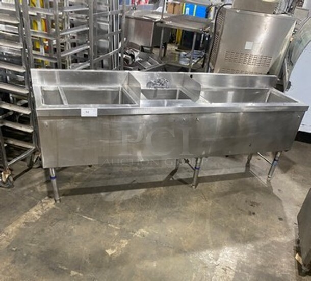 Commercial Undercounter Ice Bin/ Bartender Cocktail Station! With Built In Hand Sink! With Faucet And Handles! Sink Has Side Splashes! With Back Splash! All Stainless Steel! On Legs! - Image 1 of 9