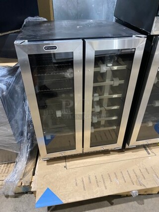 NEW! OUT OF THE BOX! SCRATCH-N-DENT! Whynter French Door Dual Zone Wine And Beer Can Cooler! With Through Doors! Wooden Wine Racks And Metal Racks! 20 Wine Bottle 60 Beer Can Capacity! Model: BWB2060FDS 115V