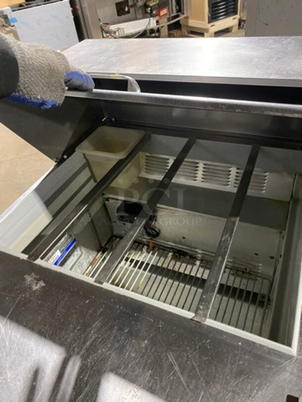 Beverage Air Refrigerated Sandwich Prep Table! With Single Door Storage Space Underneath! All Stainless Steel! Model SUR2712M Serial 4407841! 115V 1 Phase! On Casters! - Image 6 of 9