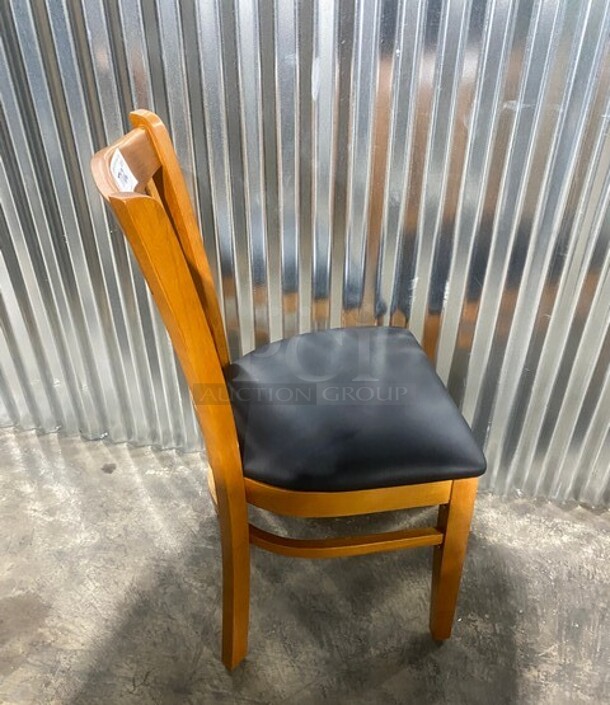 NEW! Vertical Slant Back Wood Chair With Black Vinyl Seat! 2x Your Bid! - Image 4 of 7