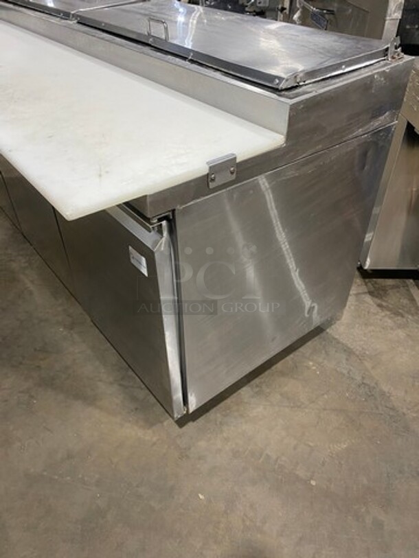 EQ Kitchen Line Commercial Refrigerated Pizza Prep Table! With Commercial Cutting Board! With 3 Door Storage Space! Poly Coated Racks! All Stainless Steel! Model: PICL3 SN: 6455410816102206 115V - Image 4 of 11