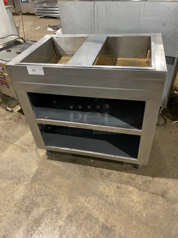 All Stainless Steel Commercial Natural Gas Powered 2 Well Steam Table! With Underneath Storage Space! On Legs!