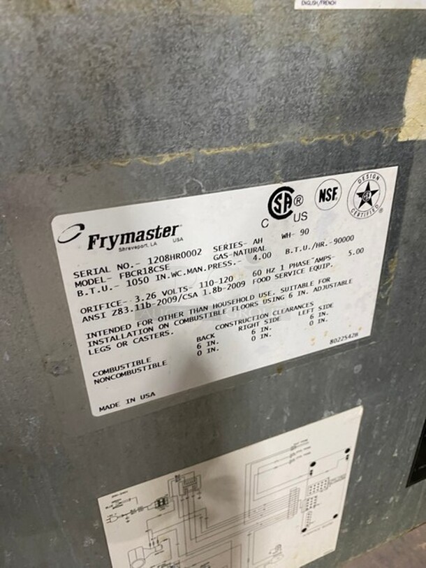 Frymaster Commercial Natural Gas Powered Commercial Pasta Cooker/Rethermalizer! With Backsplash! All Stainless Steel! MODEL FBCR18CSE SN:1208HR0002 110-120V 1PH - Image 8 of 10