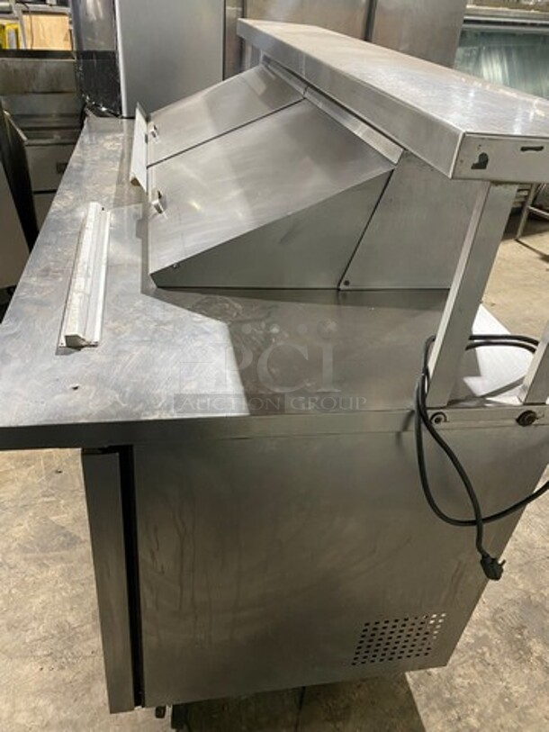 True Commercial Refrigerated Sandwich Prep Table! With Overhead Shelf! With 3 Door Storage Space Underneath! All Stainless Steel! On Casters! Model: TSSU7224MBST SN: 6626819 115V 60HZ 1 Phase - Image 4 of 11
