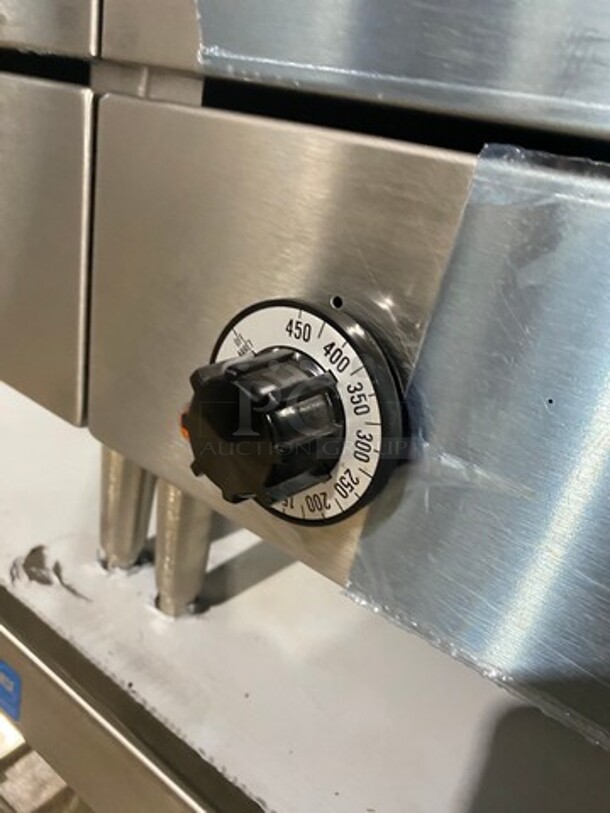 WOW! NEW! NEVER USED! Garland Commercial Countertop Electric Powered Flat Top Griddle! With Back And Side Splashes! On Legs! On Equipment Stand! All Stainless Steel! On Casters! Model: E2448G SN: 0404ME0033 208V 60HZ 3 Phase - Image 7 of 10