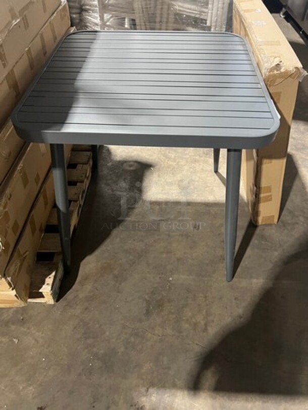 Brand New In The Box! DT All Alluminum Dark Gray Slats Dining Table! 30" By 30" With Legs! Perfect For Outdoors!  - Image 2 of 5