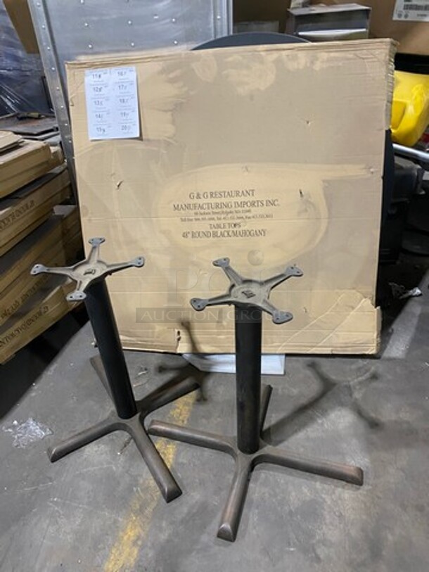 IN THE BOX! G & G Commercial 48" Round Black/ Mahogany Tabletops! With Metal Base! EACH LOT MAY HAVE DIFFERENT STYLE METAL BASE! EACH BOX HAS 2 TABLETOPS! 1 BOX PER LOT NUMBER! 2x Your Bid! - Image 2 of 7