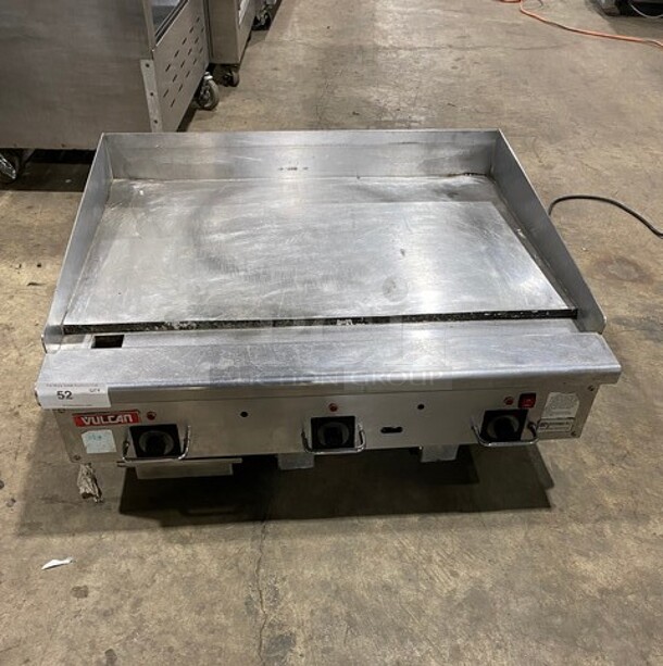 Vulcan Hart Commercial Countertop Gas Powered Flat Top Griddle! Thermostatic Control! With Back And Side Splashes! All Stainless Steel! On Legs! Model: 36RRG SN: 650059108