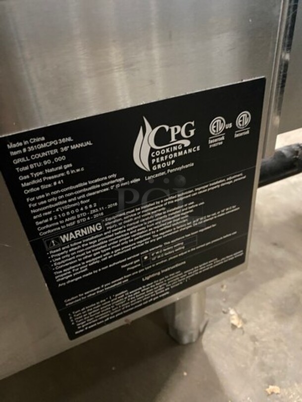 NEW! OUT OF THE BOX! CPG Commercial Countertop Natural Gas Powered Flat Top Griddle! With Back And Side Splashes! All Stainless Steel! On Small Legs! SN: 2108004582 - Image 7 of 8