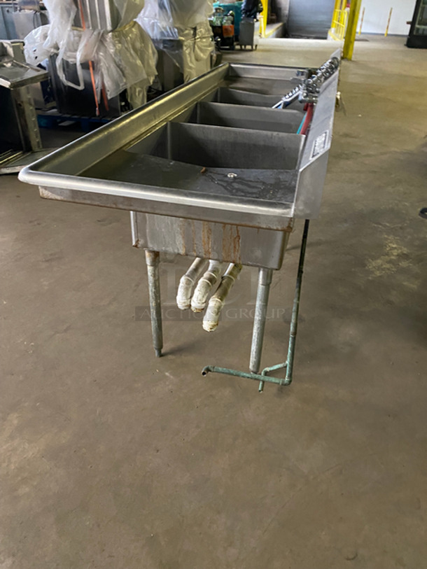 Duke Commercial 3 Bay Sink! With Dual Drainboard, Handles And Spray Nozzle Attachment! All Stainless Steel! On Legs! - Image 3 of 7