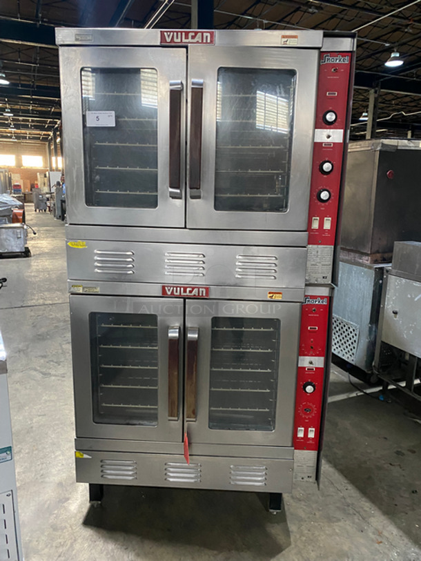 Vulcan Commercial Double Deck Natural Gas Powered Convection Oven! With View Through Doors! Metal Oven Racks! All Stainless Steel! On Legs! 2x Your Bid Makes One Unit! Model: SG22T SN: 481110235115V 60HZ 1 Phase