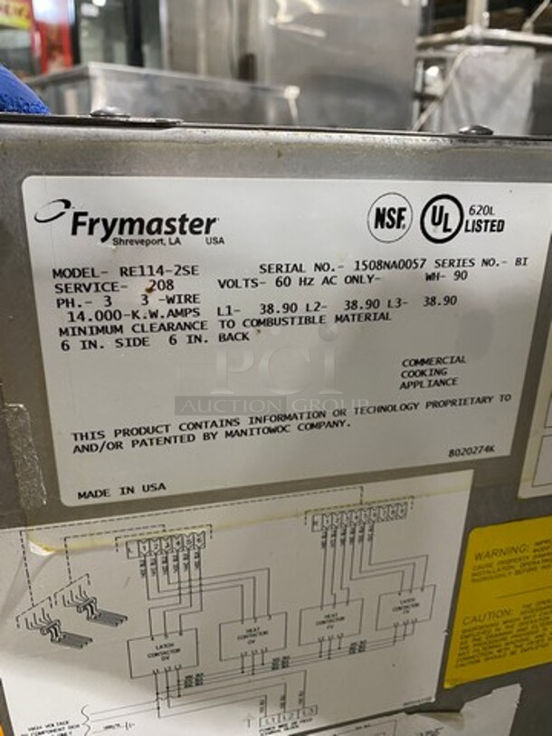 Frymaster Commercial Electric Powered Split Bay Deep Fat Fryer! With Metal Frying Baskets! With Side Splashes! All Stainless Steel! On Casters! Model: RE1142SE SN: 1508NA0057 208V 60HZ 3 Phase - Image 9 of 10