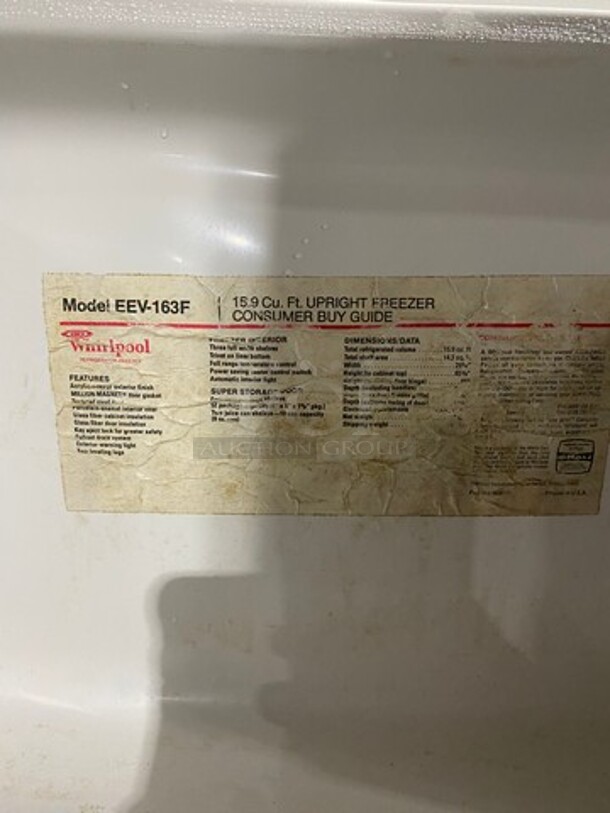 Whirlpool Single Door Freezer! With Racks And Shelves! Model: EEV163F - Image 7 of 11