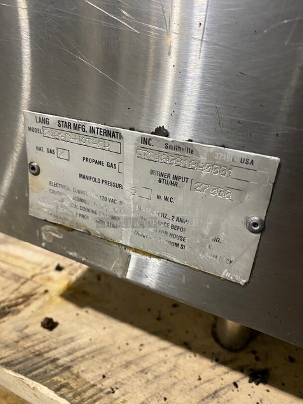 Sweet! Lang Commercial Countertop Natural Gas Powered Mirror Shine Polish Top Flat Top Griddle! With Back And Side Splashes! All Stainless Steel! MODEL 2486CNATSH SN:GT2480818A0001  - Image 8 of 10