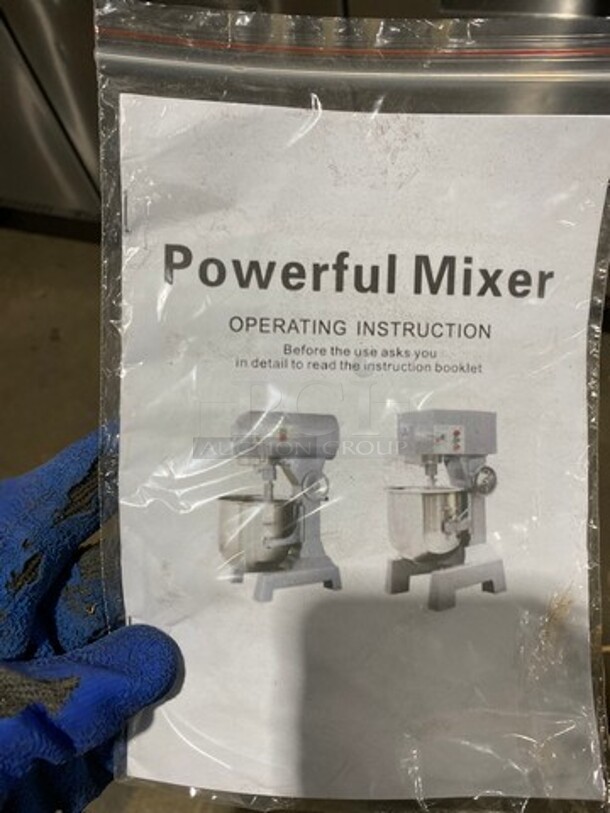 AWESOME! BRAND NEW! IN THE CRATE! Commercial Spiral Mixer! With Whisk, Paddle And Spiral Hook Attachment! With Mixing Bowl And Bowl Guard! Stainless Steel! Model: WGB20 110V - Image 9 of 11