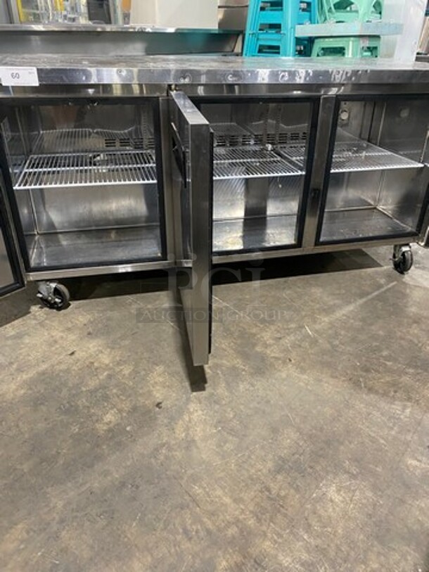 Saturn Commercial 3 Door Refrigerated Lowboy/Worktop Cooler! With Poly Coated Racks! All Stainless Steel! On Casters! WORKING WHEN REMOVED! Model: USC72 SN: MZZPRUR720001 115V 60HZ 1 Phase - Image 5 of 8